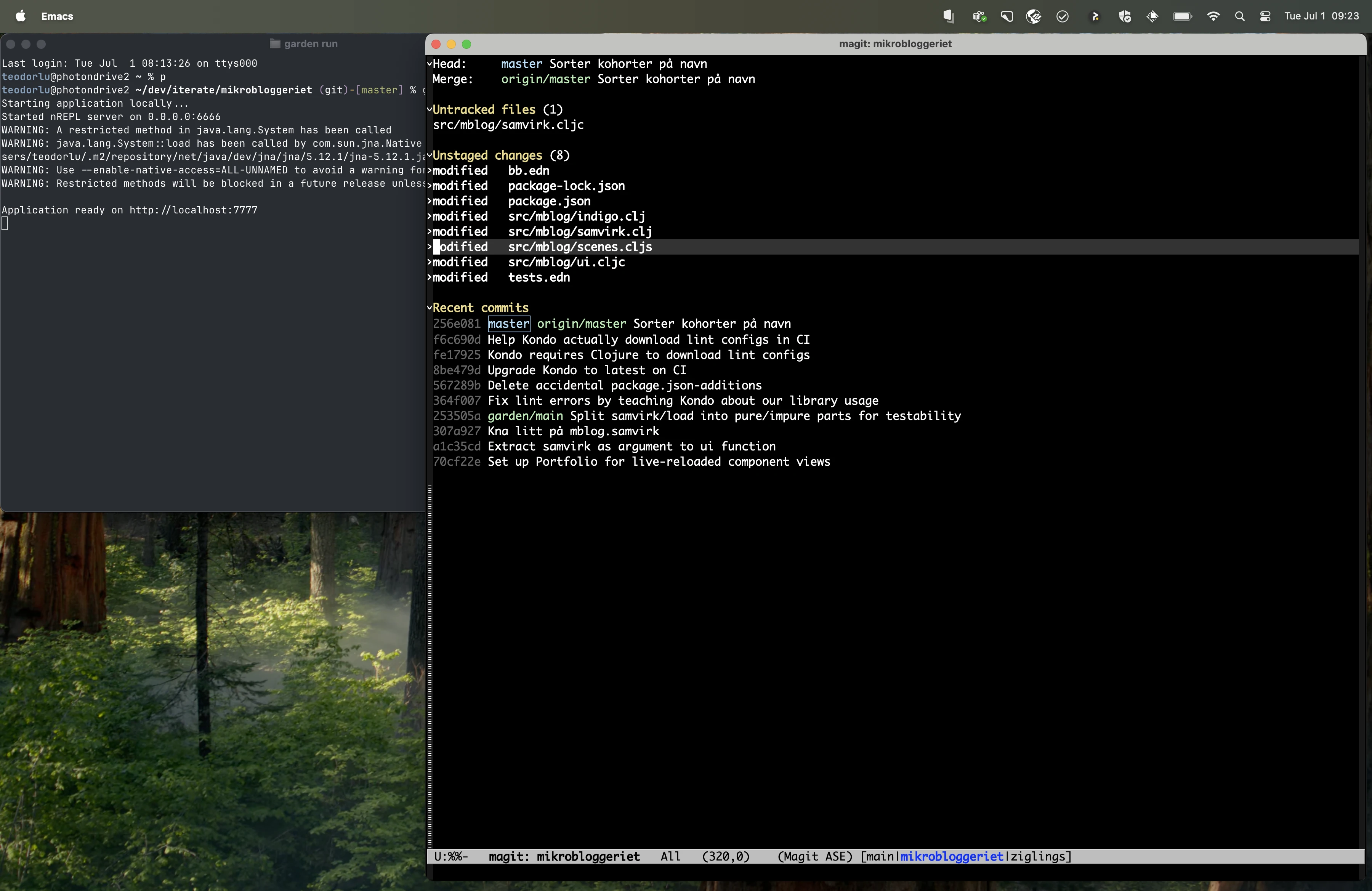 Skjermbilde av ucommitta stæsj på Mikrobloggeriet